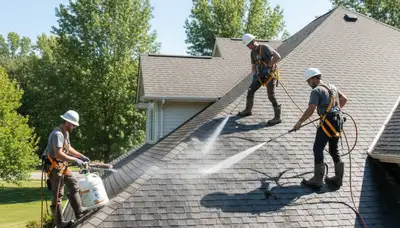 Roof cleaning service in Colorado Springs, CO removing algae and debris from a residential roof