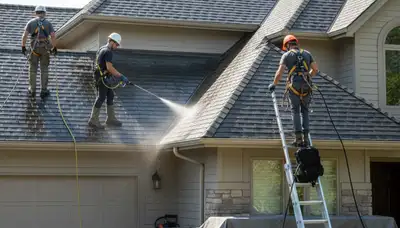 Colorado Springs roof cleaning removing algae and debris on a home exterior