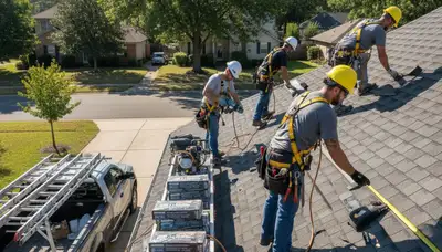 Roof installation crew in Colorado Springs, CO building durable roofs for hail and high winds