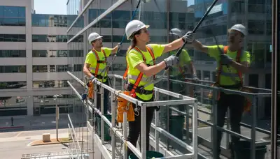 Professional window cleaning in Colorado Springs, CO for bright, clear glass on a siding business property